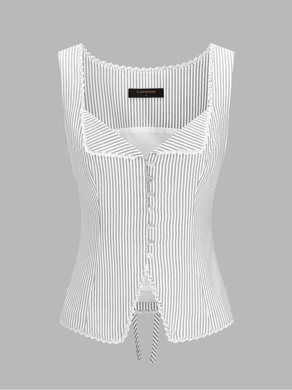 Commense Striped Lace Trim Button-Front Tank Top size Medium in Light Grey. NWT - Picture 2 of 5